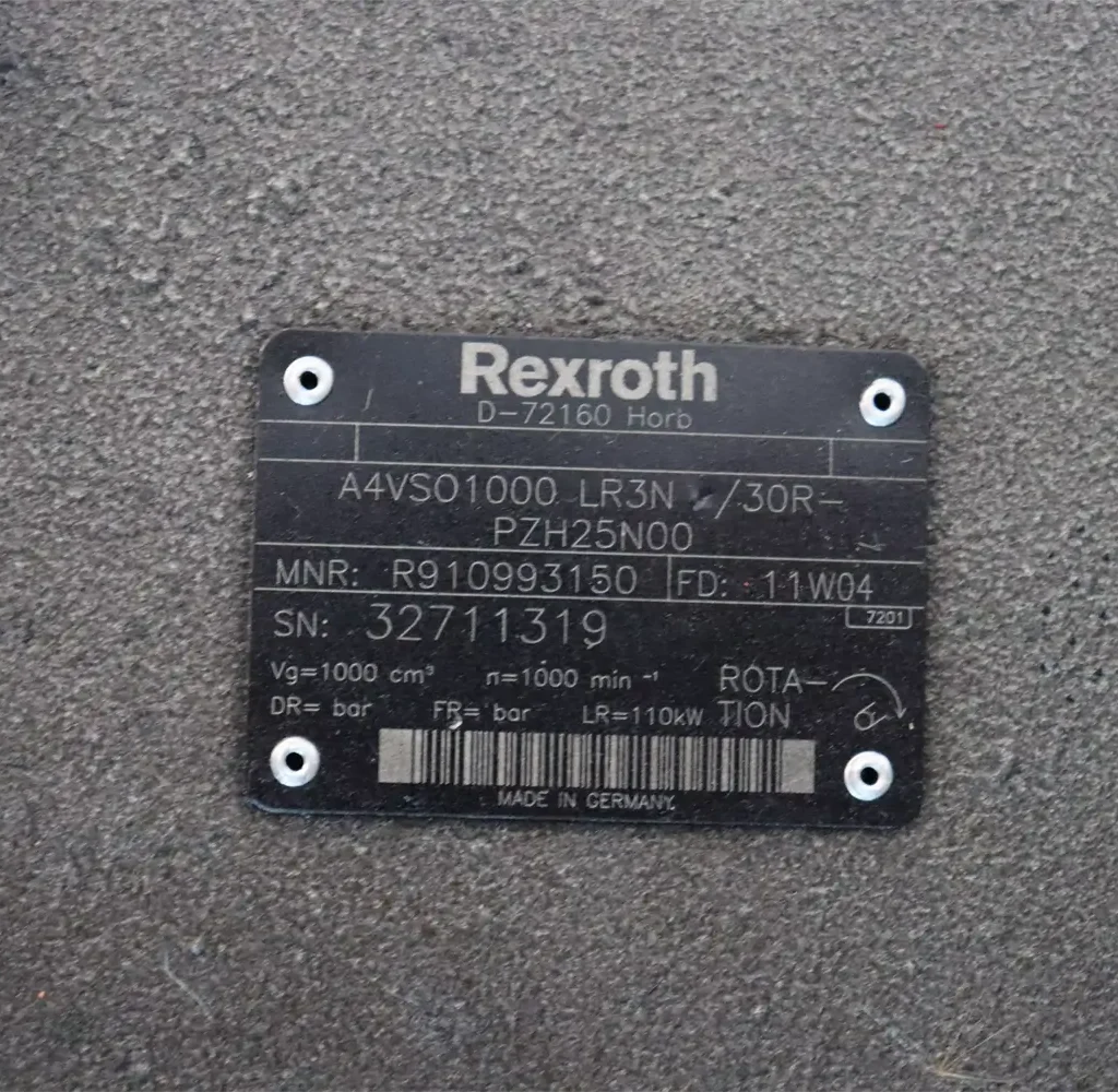 targhetta pompa rexroth A4VSO1000 LR3N/30R-PZH25N00